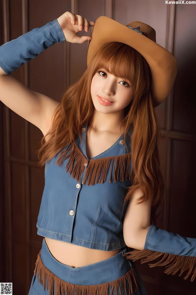 A woman in a cowboy hat posing for a picture.