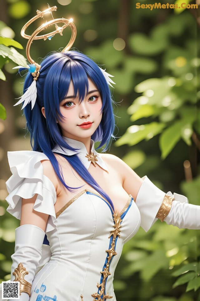 Hentai - Captivating Grace of the Cosmic Maiden Set.2 20250125 Part 9 No.283397 A woman with blue hair wearing a white dress and a crown.