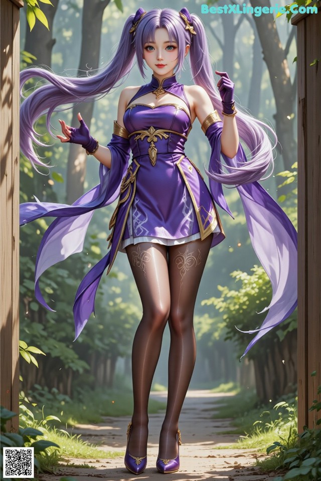 Hentai - Sovereign of Lightning in Exquisite Garb Set.2 20250126 Part 19 No.08b971 A woman in a purple dress is standing in the woods.