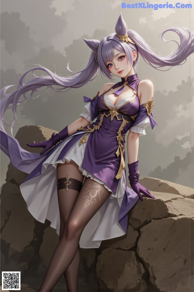 Hentai - Sovereign of Lightning in Exquisite Garb Set.2 20250126 Part 19 No.08b971 A woman in a purple and white dress sitting on a rock.
