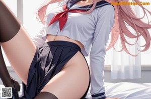 A woman in a school uniform is posing for a picture.