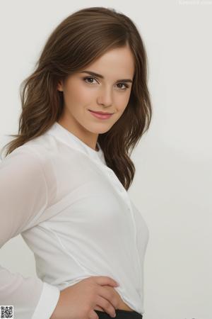 A young woman sitting on top of a bed.
