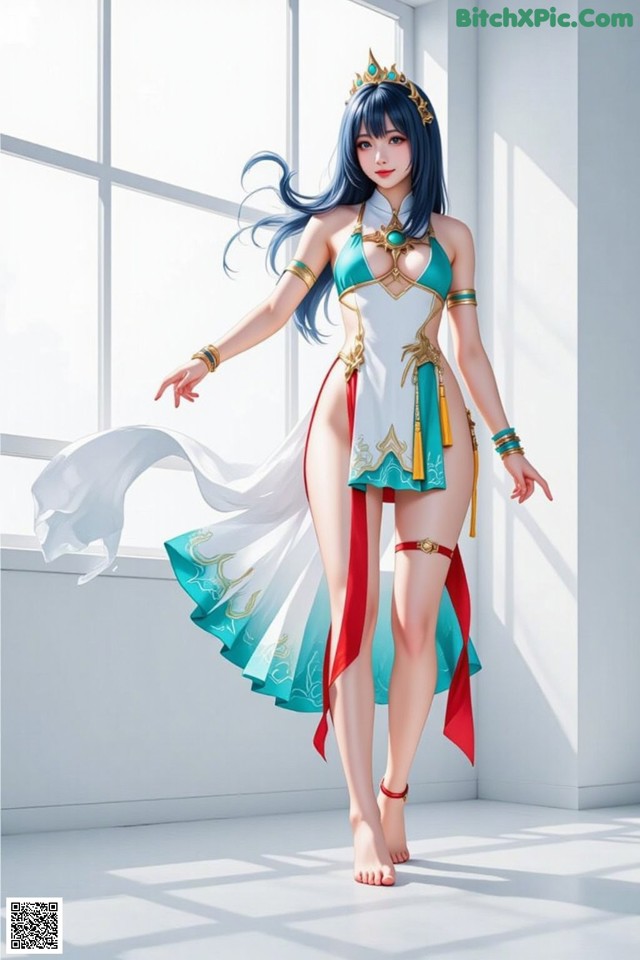 Hentai - Under the Radiance of Celestial Grace Set.2 20250124 Part 16 No.ad70ff A woman in a blue and white dress standing in front of a window.