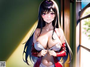 A nude anime girl with big tits posing for the camera.