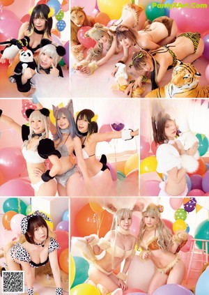 A group of girls in bunny costumes posing for a magazine cover.