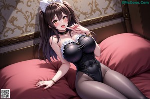 Anime girl with big tits posing in a room.